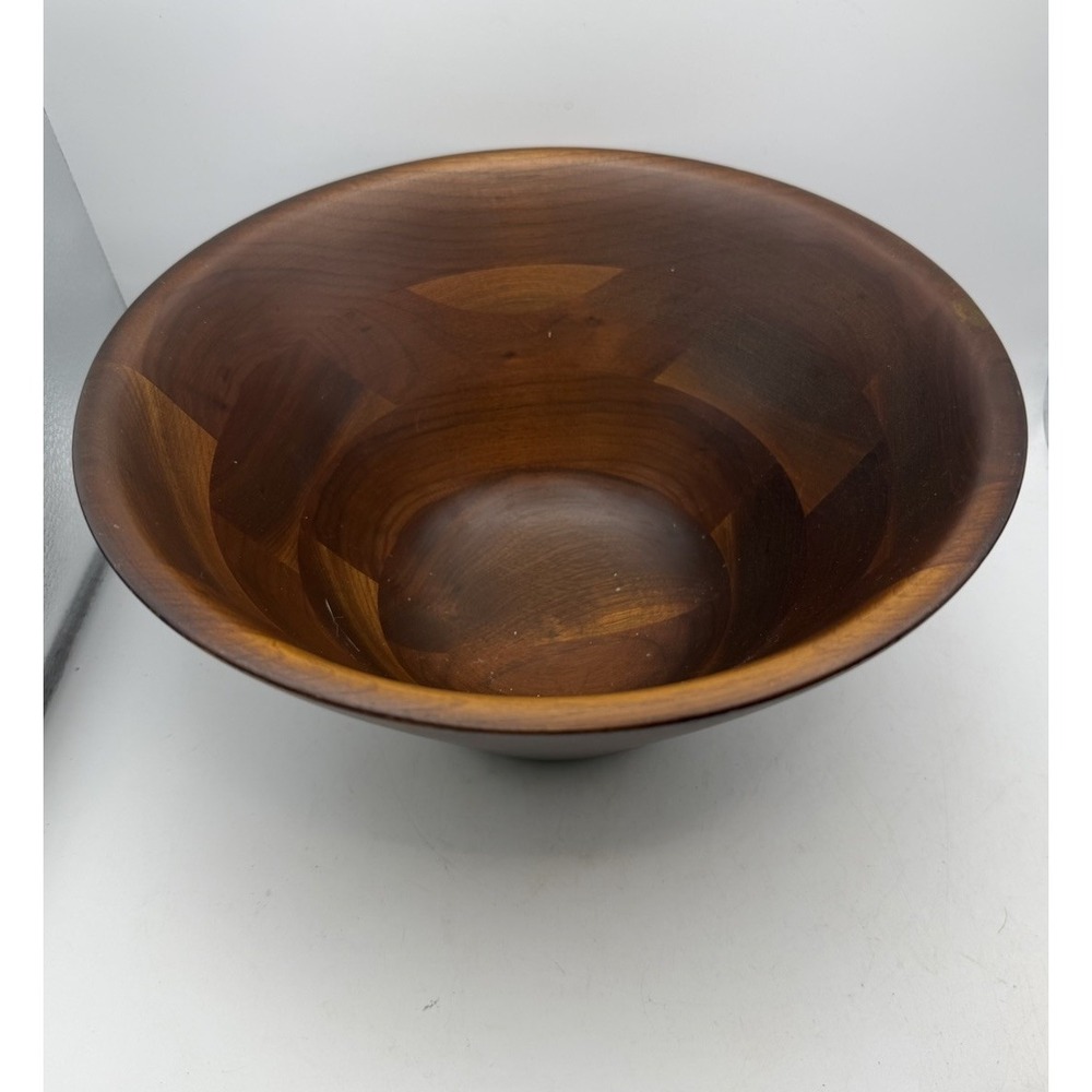 Vintage Vermillion Real Walnut Wood Serving Bowl 10" MCM Fruit Centerpiece USA